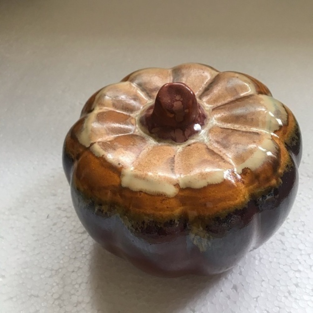 Pumpkin Pottery Drip‎ Glaze Glossy 8” Medium Fall Art Decor Excellent Condition - Picture 4 of 8